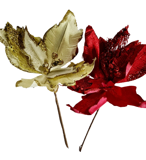 Floare artificiala Craciunita cu sclipici