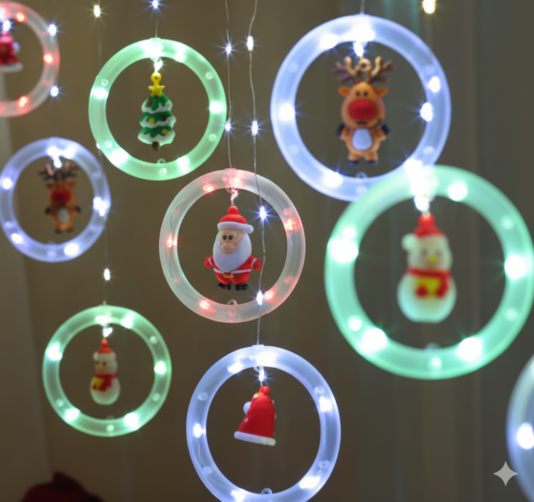 Instalatie perdea Craciun cu figurine