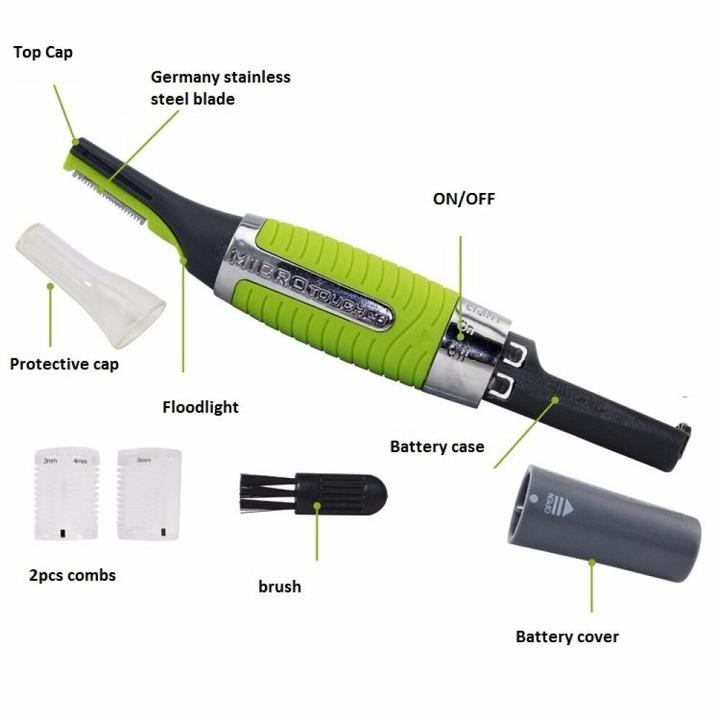 Trimmer facial, 2 accesorii incluse, cu acumulator, verde