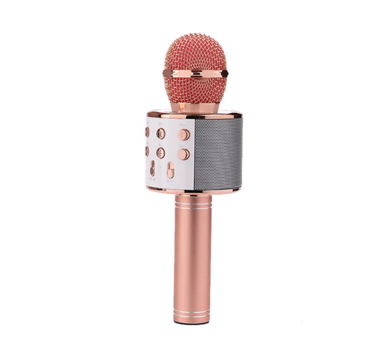 Microfon 858 Karaoke , conexiune bluetooth , difuzor incorporat , rose gold