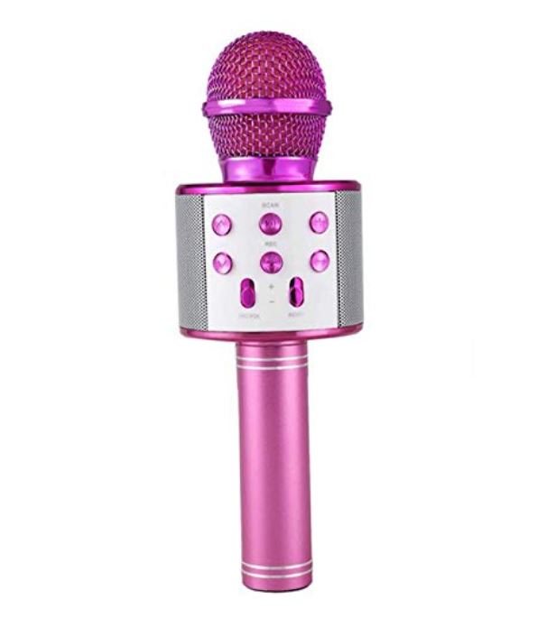 Microfon 858 Karaoke , conexiune bluetooth , difuzor incorporat , roz
